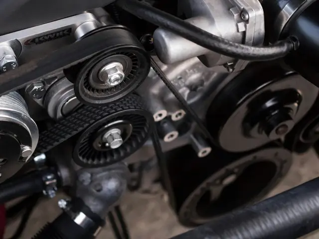 Detailaufnahme eines Motors mit Riementrieb